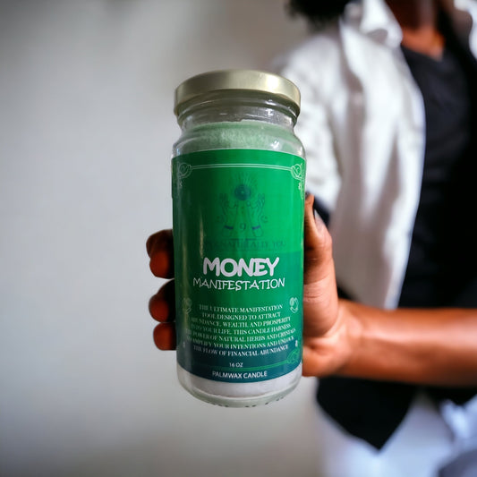 Money Manifestation Masterpiece - A Luxurious Palm Wax Candle Infused with Herbs and Crystals, Scented with the Aroma of Prosperity, Money.