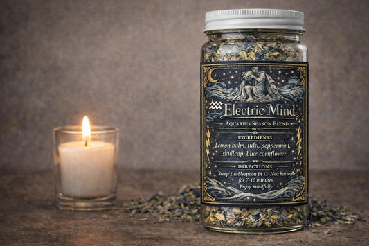 Electric Mind – Aquarius Season Tea | Zodiac Herbal Tea for Clarity, Calm & Creative Energy | Aquarius Gift | Loose Leaf Ritual Tea | 4oz