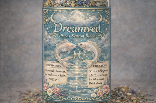 Dreamveil – Pisces Season Tea | Zodiac Herbal Tea for Intuition, Emotional Calm & Rest | Pisces Gift | Loose Leaf Ritual Tea | 4oz Jar