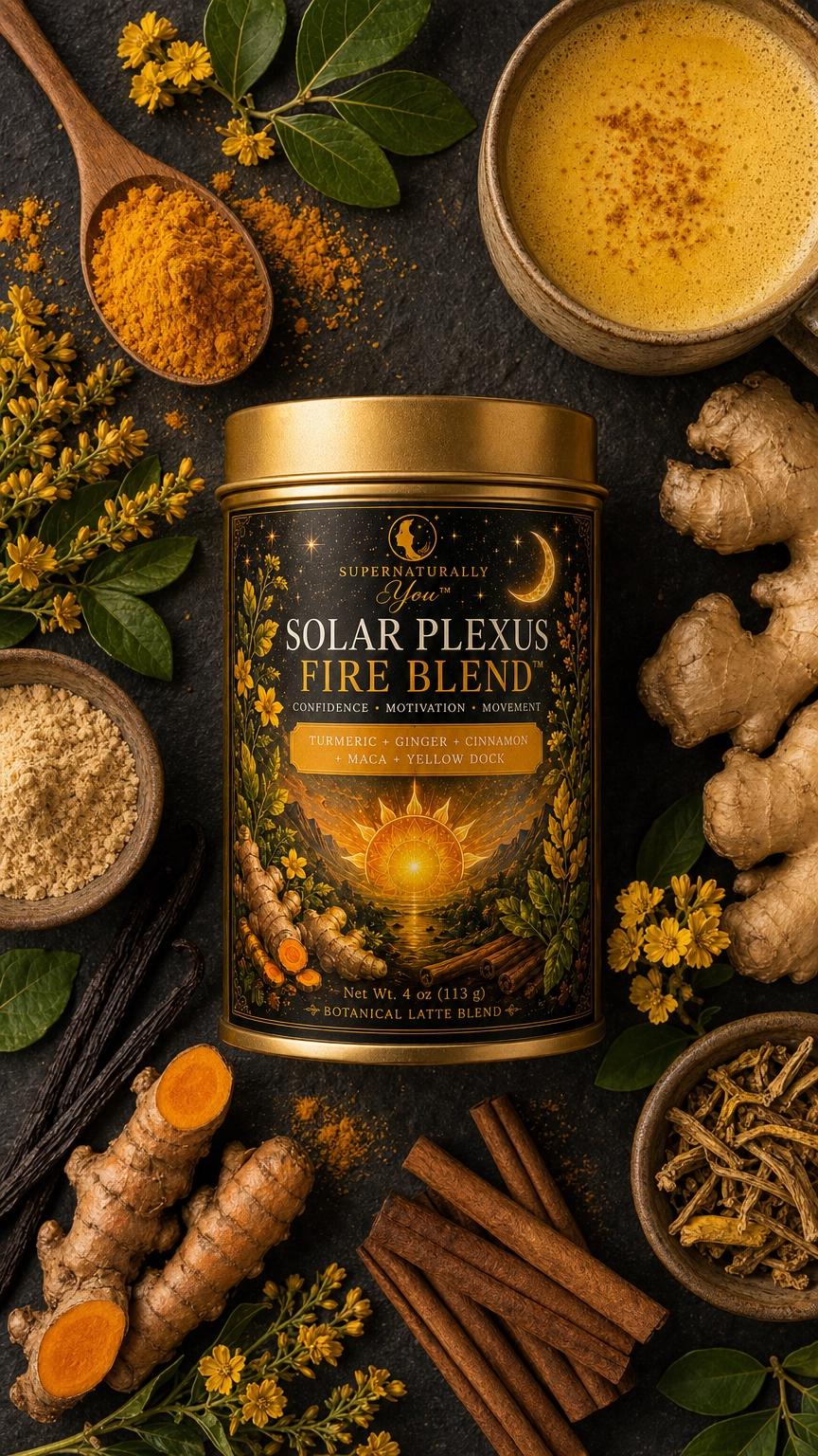 Solar Plexus Fire Blend | Supernaturally You | Turmeric Matcha Latte | Maca Root Herbal Tea | Energy Confidence | Botanical Wellness Drink