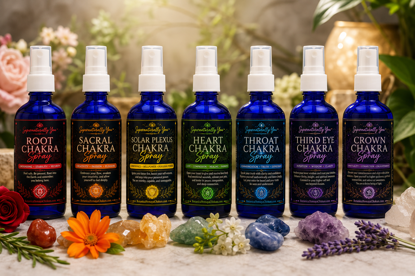 Complete Chakra Spray Set | 7 Chakra Healing Mists | Energy Balancing Ritual Spray Collection | Root to Crown | Reiki & Meditation Gift | 4oz Each