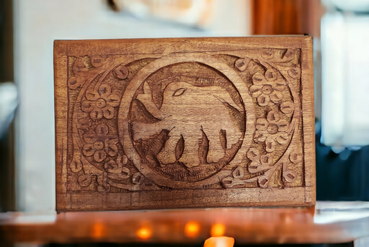 Elephant Carved Wooden Box