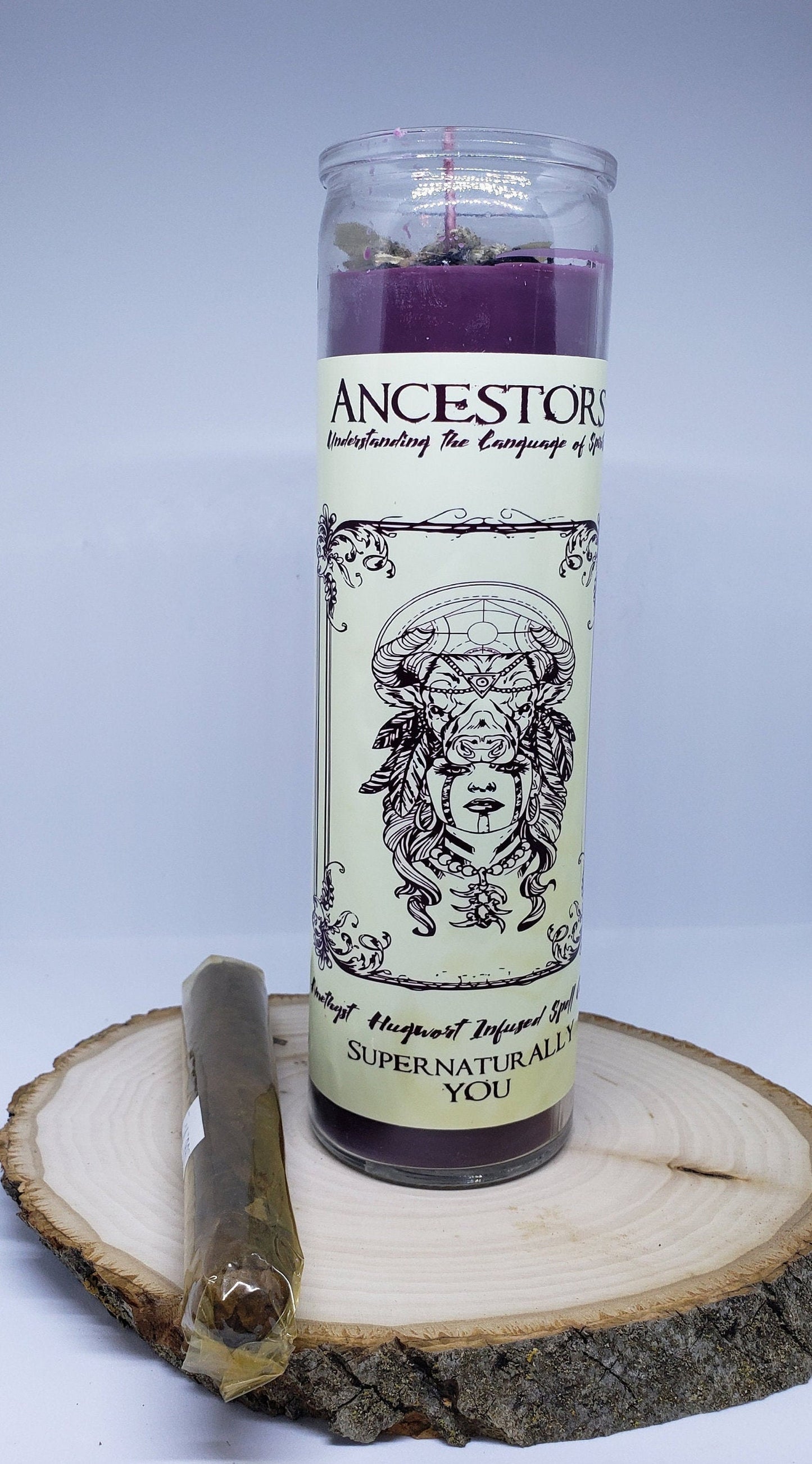 Hand Poured Soy Ritual Candle With Herbs and Crystals To Honor The Presence of The Ancestors