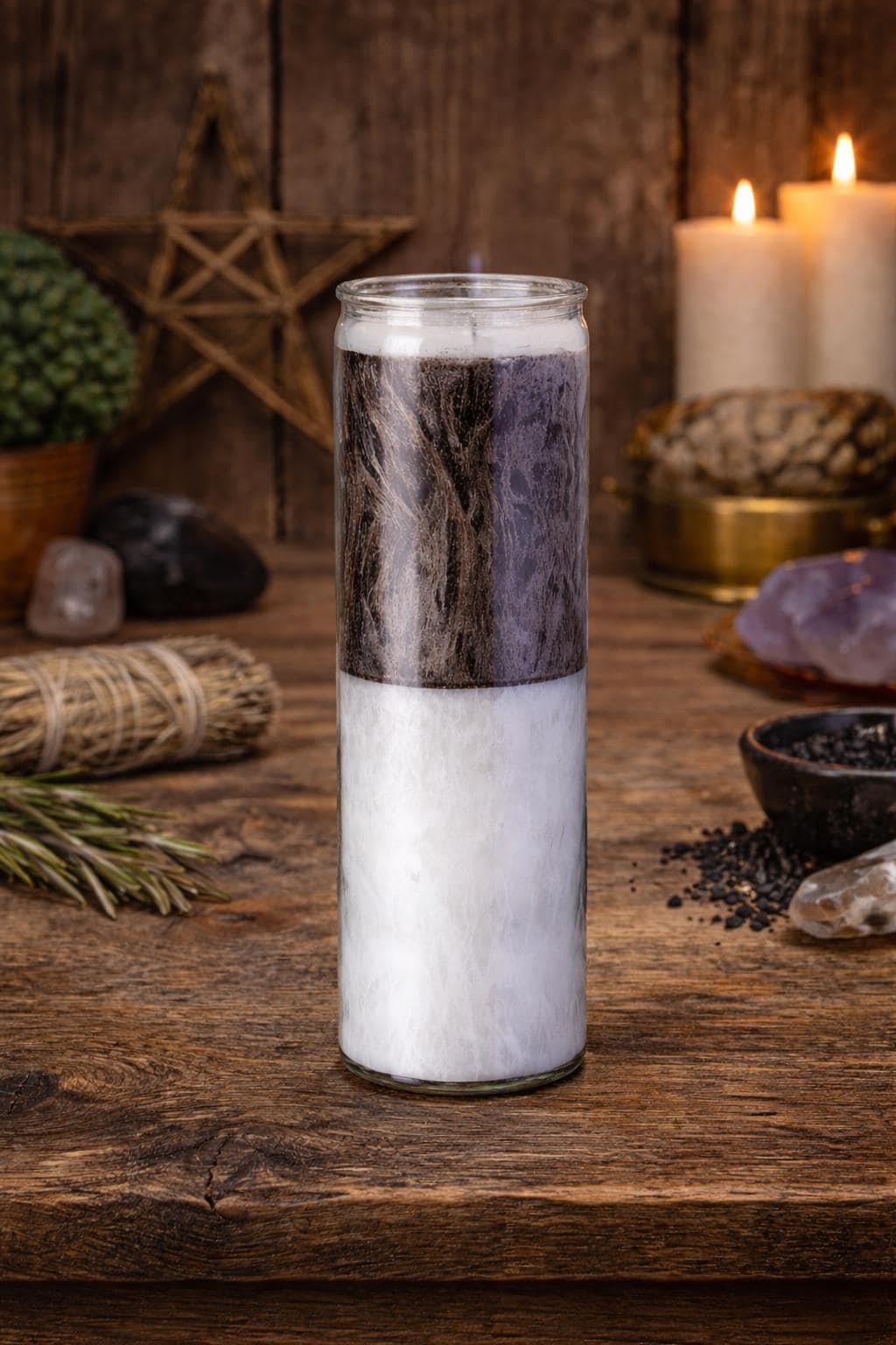 Black and White Double Action Candle | 7 Day Palm Wax Prayer Candle for Cleansing, Reversal, Protection & Blessings | 24 oz Ritual Candle