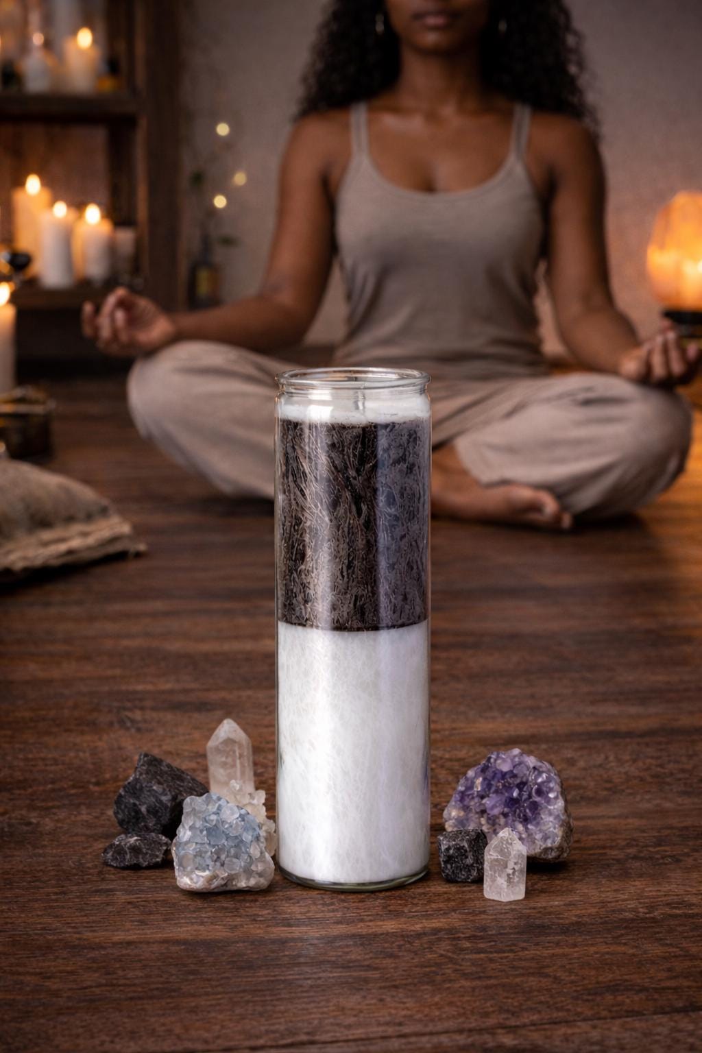 Black and White Double Action Candle | 7 Day Palm Wax Prayer Candle for Cleansing, Reversal, Protection & Blessings | 24 oz Ritual Candle