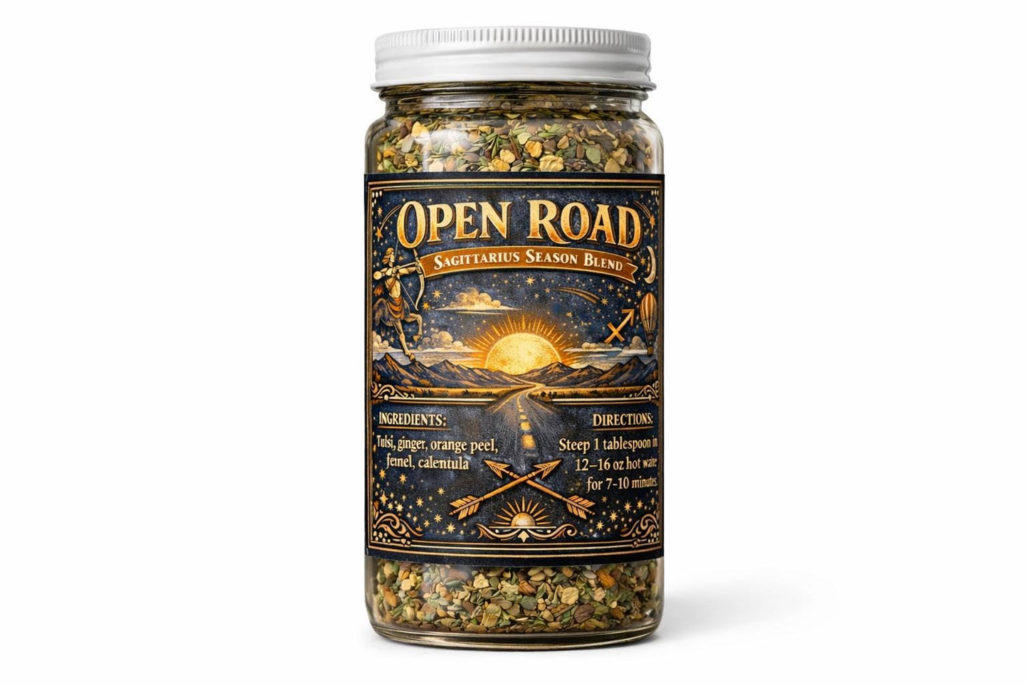 Open Road – Sagittarius Season Tea | Zodiac Herbal Tea for Adventure, Optimism & Grounded Energy | Loose Leaf Ritual Tea | 4oz Glass Jar