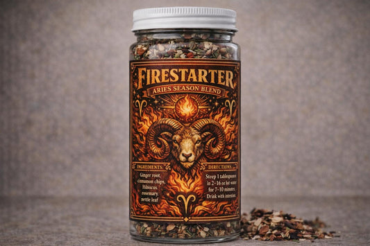 Firestarter – Aries Season Tea | Zodiac Herbal Tea for Motivation, Confidence & Energy | Aries Gift | Loose Leaf Ritual Tea | 4oz Jar