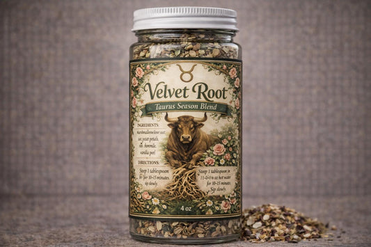 Velvet Root – Taurus Season Tea | Zodiac Herbal Tea for Grounding, Comfort & Abundance | Taurus Gift | Loose Leaf Ritual Tea | 4oz Jar