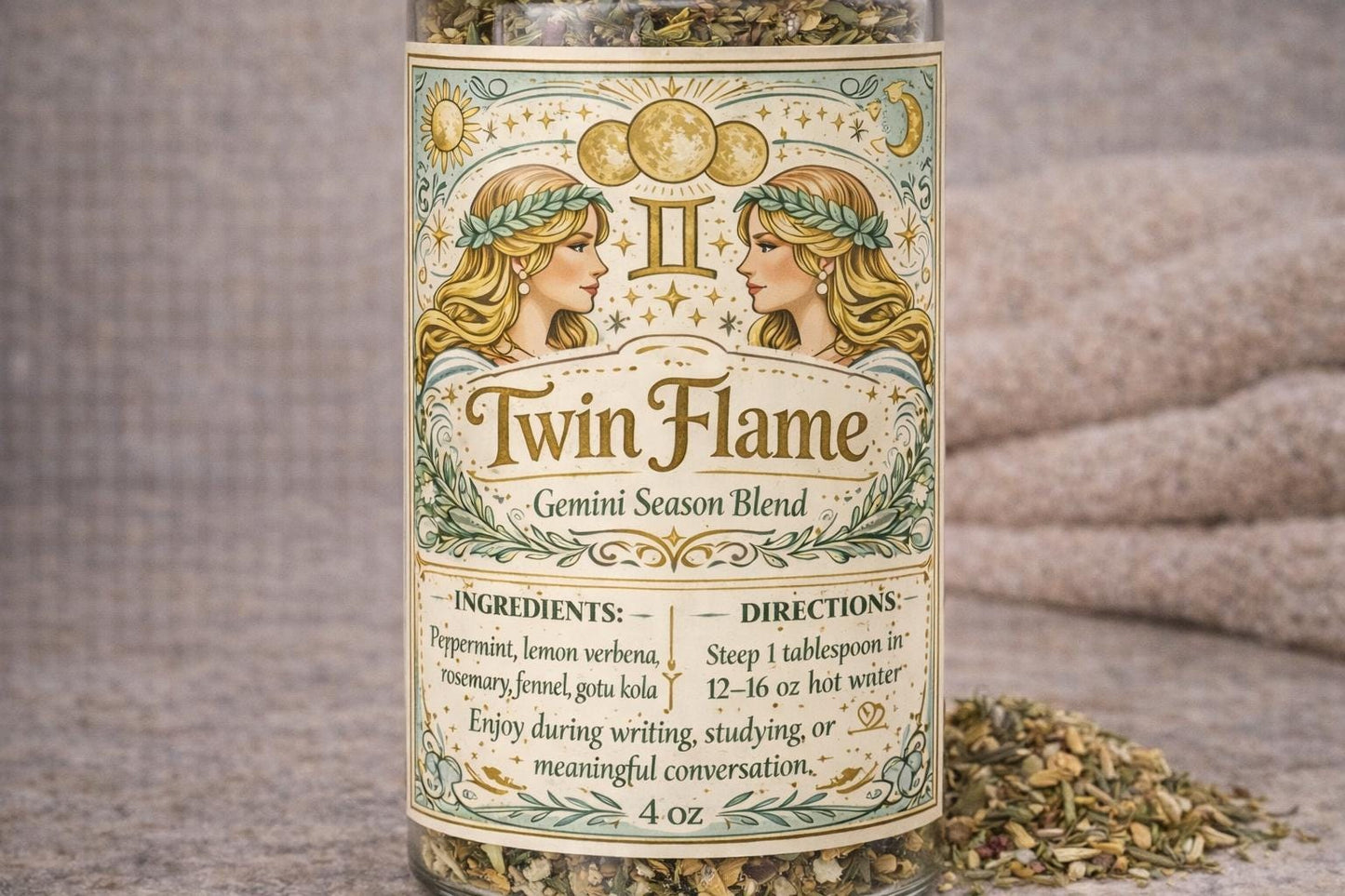 Twin Flame – Gemini Season Tea | Zodiac Herbal Tea for Clarity, Communication & Focus | Gemini Gift | Loose Leaf Ritual Tea | 4oz Jar