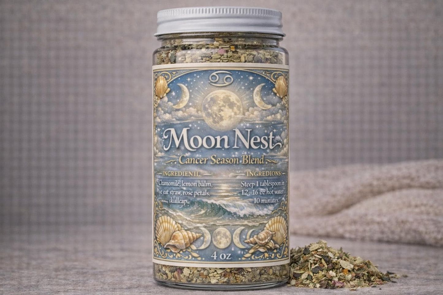 Moon Nest – Cancer Season Tea | Zodiac Herbal Tea for Emotional Comfort, Calm & Self-Care | Cancer Gift | Loose Leaf Ritual Tea | 4oz Jar
