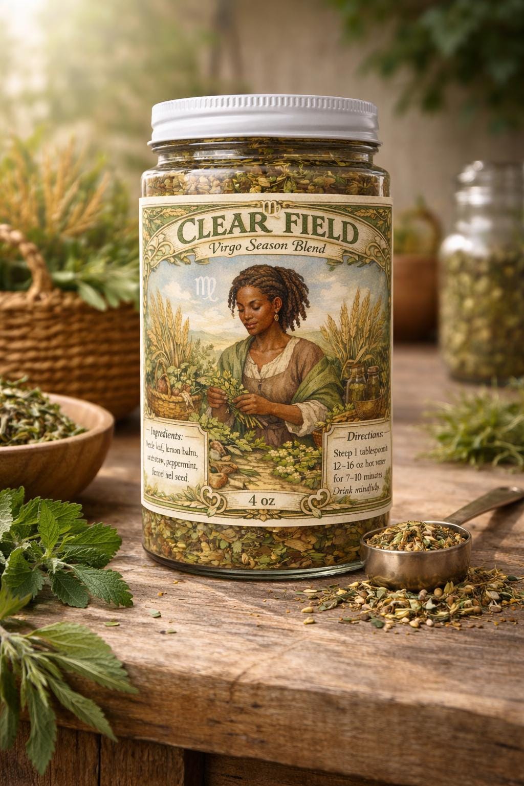 Clear Field – Virgo Season Tea | Zodiac Herbal Tea for Grounding, Clarity & Focus | Virgo Gift | Loose Leaf Ritual Tea | 4oz Jar