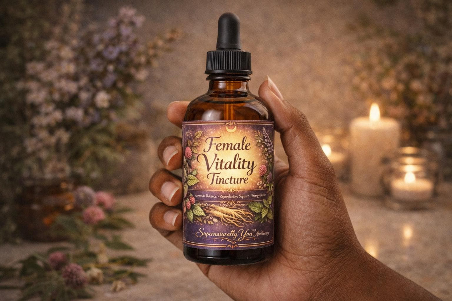 Female Vitality Tincture – Hormone Balance Support | Energy Boost | Herbal Reproductive Health | Supernaturally You | 2oz 4oz