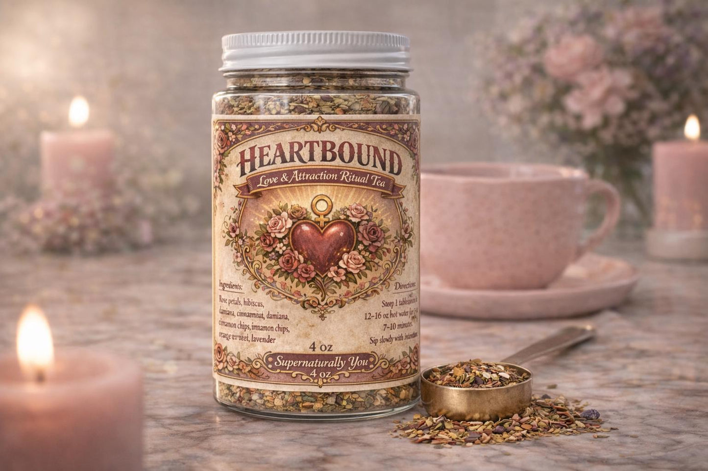 Heartbound Love Tea | Valentine’s Herbal Tea for Love, Attraction & Emotional Connection | Rose Hibiscus Ritual Tea | Spiritual Tea | 4oz