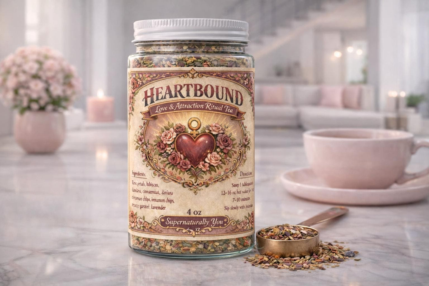 Heartbound Love Tea | Valentine’s Herbal Tea for Love, Attraction & Emotional Connection | Rose Hibiscus Ritual Tea | Spiritual Tea | 4oz