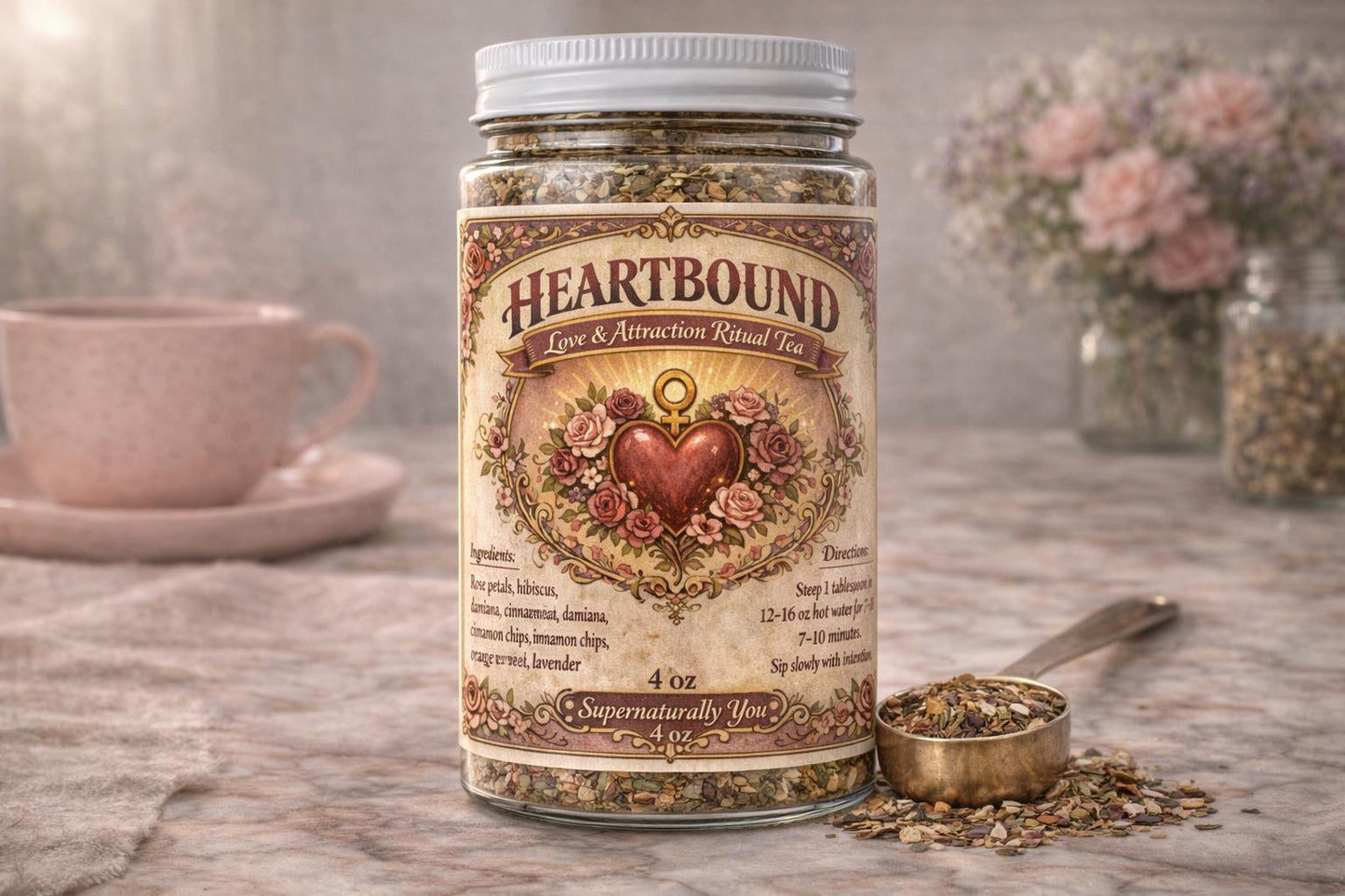 Heartbound Love Tea | Valentine’s Herbal Tea for Love, Attraction & Emotional Connection | Rose Hibiscus Ritual Tea | Spiritual Tea | 4oz