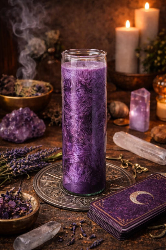 Dark Purple Palm Wax Prayer Candle | 7 Day Candle | Psychic Protection, Intuition, Dream Work, Meditation, Spirit Guide Connection | 24 oz