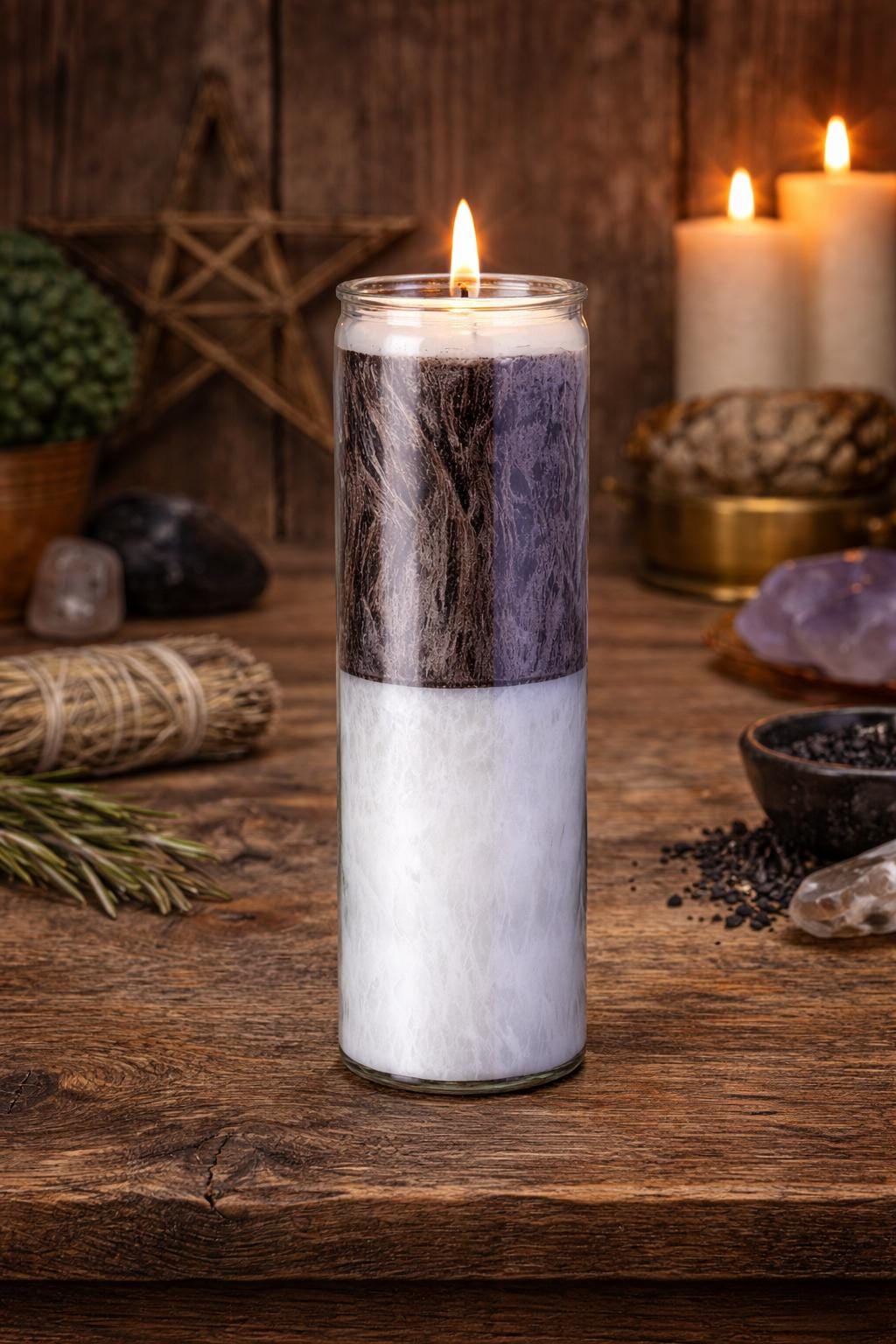 Black and White Double Action Candle | 7 Day Palm Wax Prayer Candle for Cleansing, Reversal, Protection & Blessings | 24 oz Ritual Candle