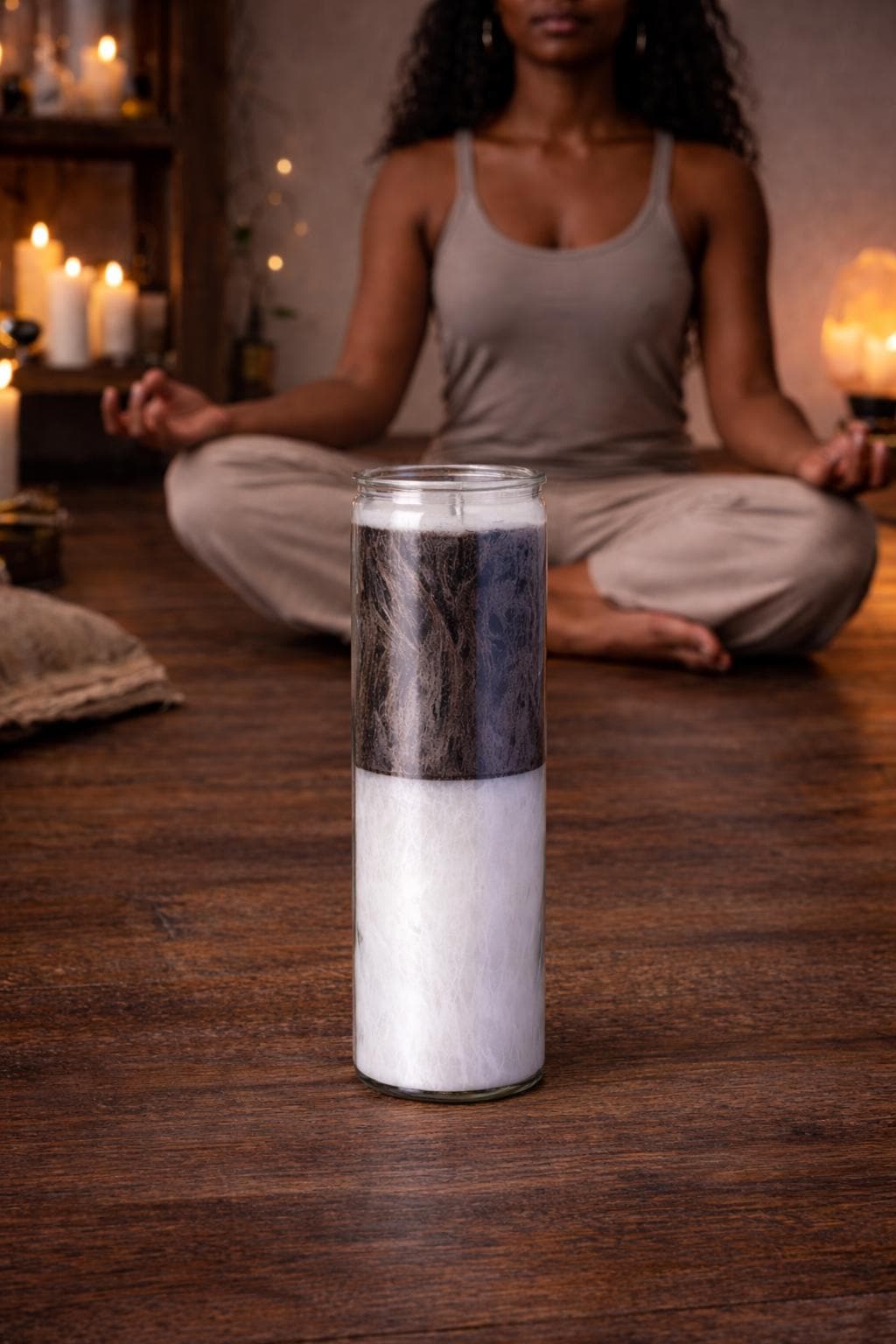Black and White Double Action Candle | 7 Day Palm Wax Prayer Candle for Cleansing, Reversal, Protection & Blessings | 24 oz Ritual Candle