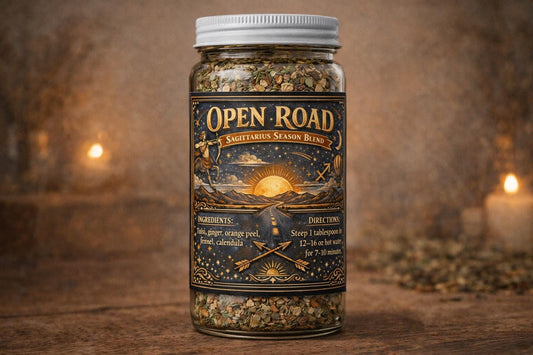 Open Road – Sagittarius Season Tea | Zodiac Herbal Tea for Adventure, Optimism & Grounded Energy | Loose Leaf Ritual Tea | 4oz Glass Jar