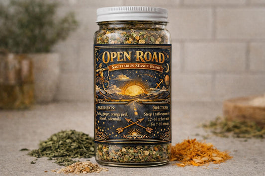 Open Road – Sagittarius Season Tea | Zodiac Herbal Tea for Adventure, Optimism & Grounded Energy | Loose Leaf Ritual Tea | 4oz Glass Jar