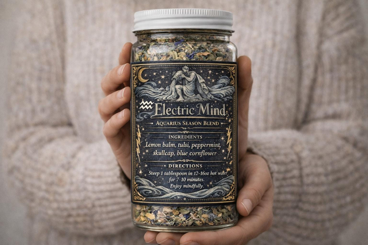 Electric Mind – Aquarius Season Tea | Zodiac Herbal Tea for Clarity, Calm & Creative Energy | Aquarius Gift | Loose Leaf Ritual Tea | 4oz