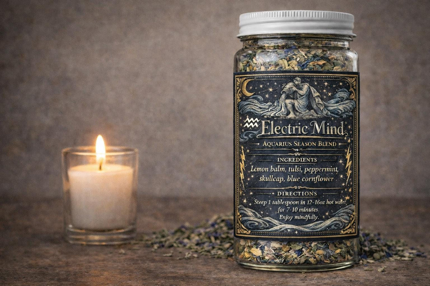 Electric Mind – Aquarius Season Tea | Zodiac Herbal Tea for Clarity, Calm & Creative Energy | Aquarius Gift | Loose Leaf Ritual Tea | 4oz