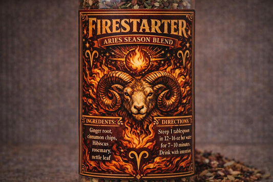 Firestarter – Aries Season Tea | Zodiac Herbal Tea for Motivation, Confidence & Energy | Aries Gift | Loose Leaf Ritual Tea | 4oz Jar