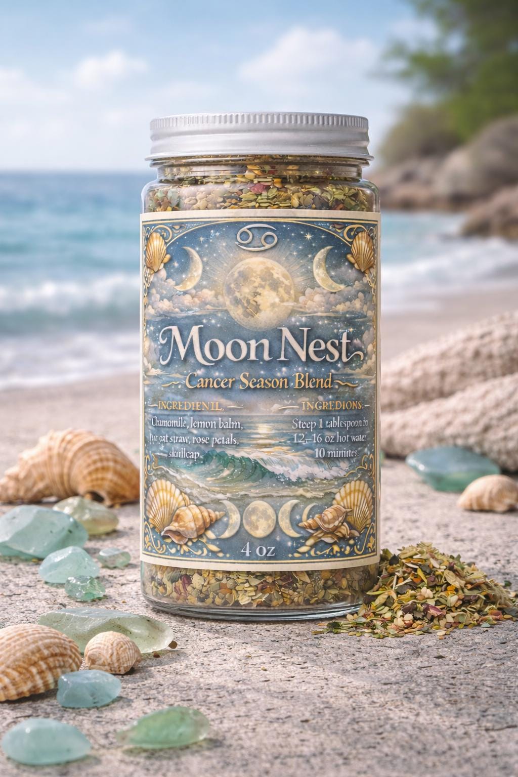 Moon Nest – Cancer Season Tea | Zodiac Herbal Tea for Emotional Comfort, Calm & Self-Care | Cancer Gift | Loose Leaf Ritual Tea | 4oz Jar