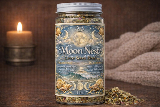 Moon Nest – Cancer Season Tea | Zodiac Herbal Tea for Emotional Comfort, Calm & Self-Care | Cancer Gift | Loose Leaf Ritual Tea | 4oz Jar