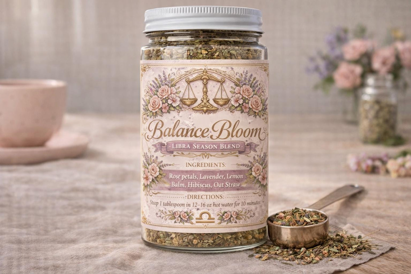 Rose Balance – Libra Season Tea | Zodiac Herbal Tea for Harmony, Love & Emotional Balance | Libra Gift | Loose Leaf Ritual Tea | 4oz Jar