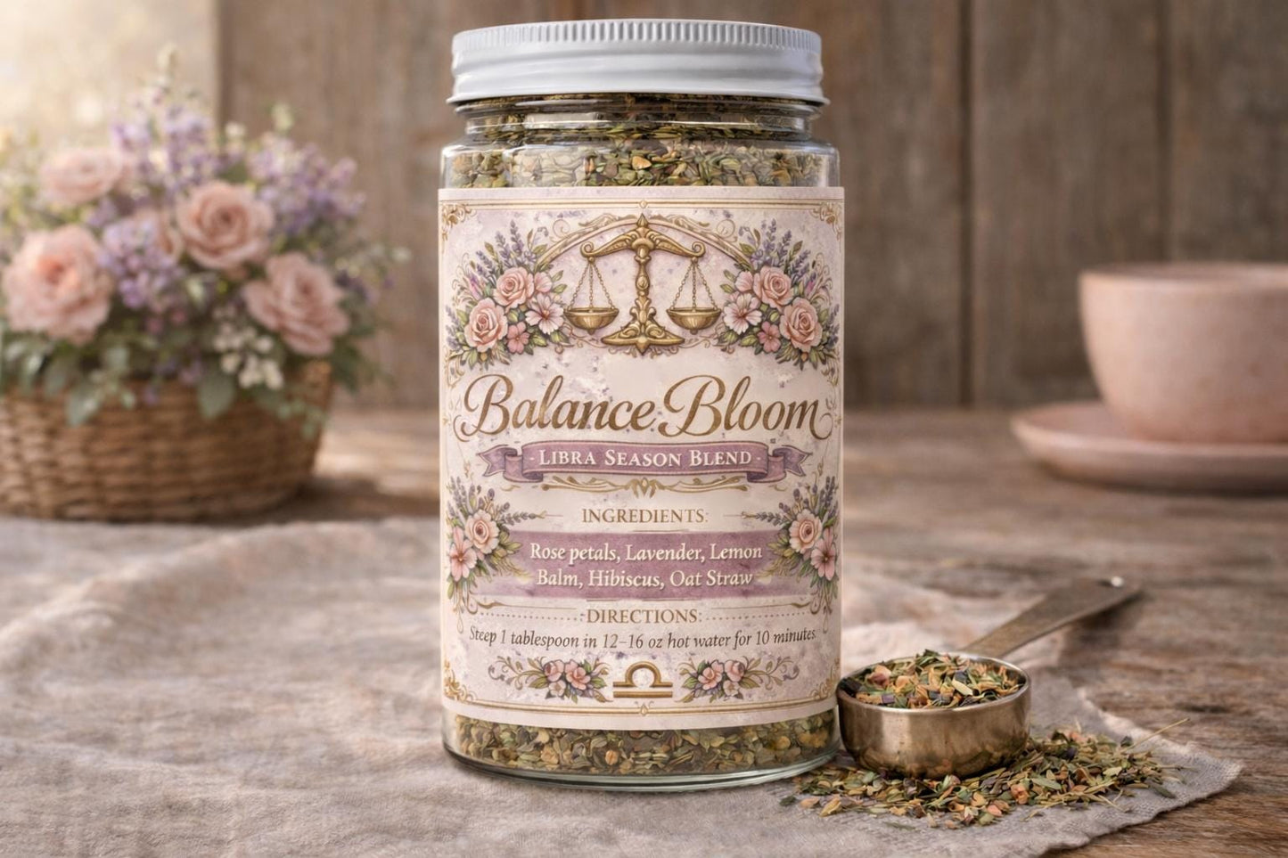 Rose Balance – Libra Season Tea | Zodiac Herbal Tea for Harmony, Love & Emotional Balance | Libra Gift | Loose Leaf Ritual Tea | 4oz Jar