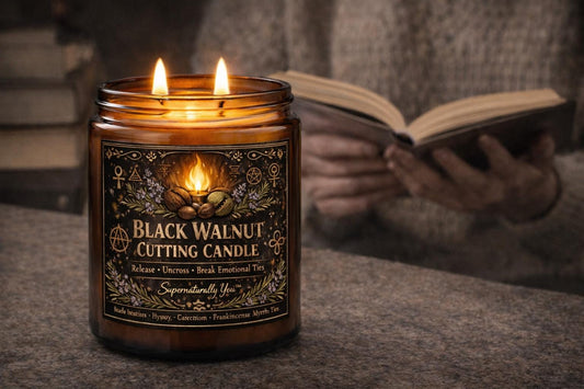 Black Walnut Cutting Candle – Release & Uncross Ritual Candle | Break Emotional Ties | Hyssop Rosemary Frankincense | 4oz 8oz Soy Candle