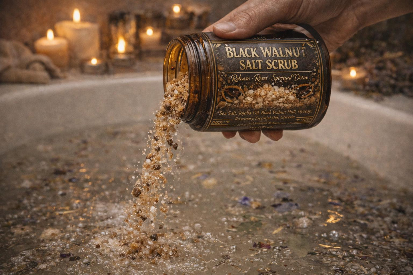 Black Walnut Salt Scrub – Uncrossing Body Scrub | Release Ritual Bath Scrub | Aura Cleansing Detox | 8oz 16oz