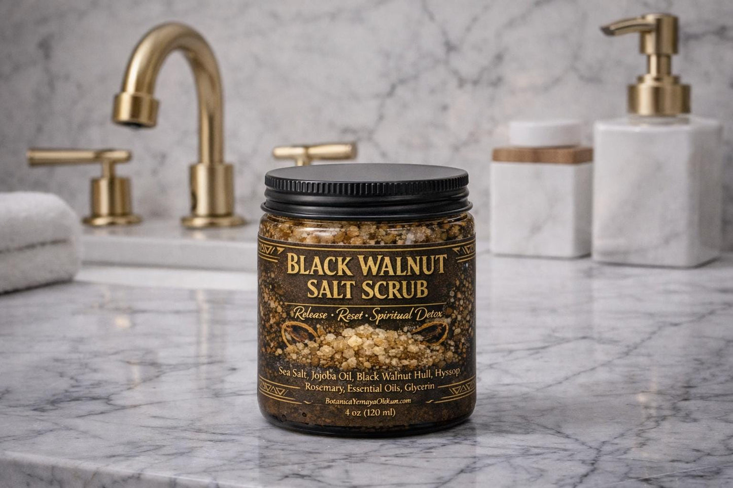 Black Walnut Salt Scrub – Uncrossing Body Scrub | Release Ritual Bath Scrub | Aura Cleansing Detox | 8oz 16oz