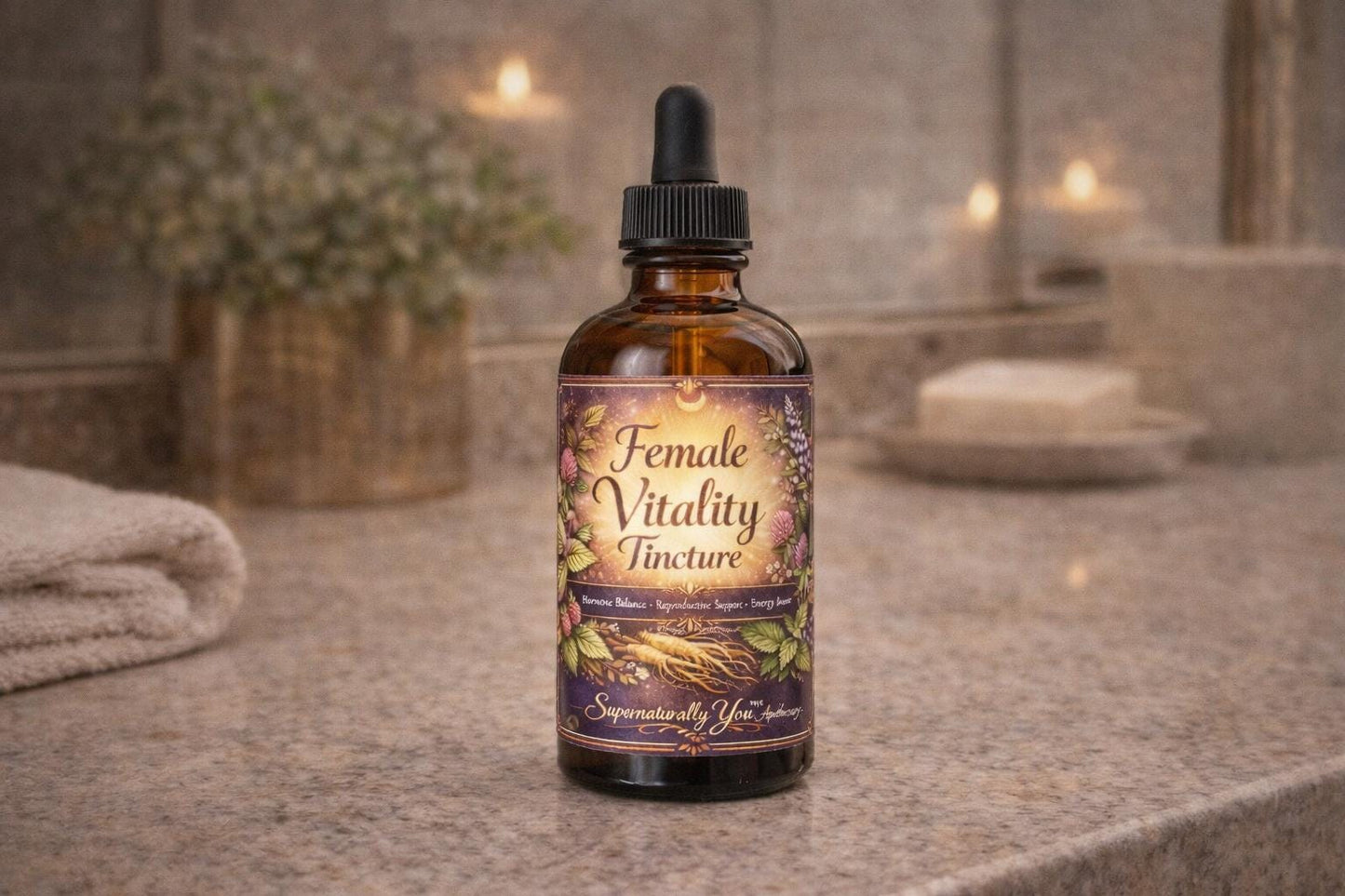 Female Vitality Tincture – Hormone Balance Support | Energy Boost | Herbal Reproductive Health | Supernaturally You | 2oz 4oz