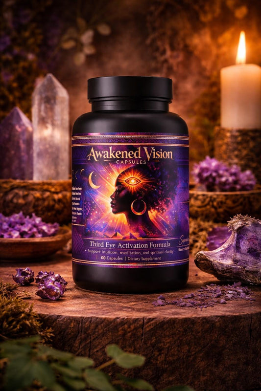 Awakened Vision Capsules, Third Eye Support Herbal Supplement, Calm Focus Intuition Formula, Small Batch Spiritual Wellness Capsules.