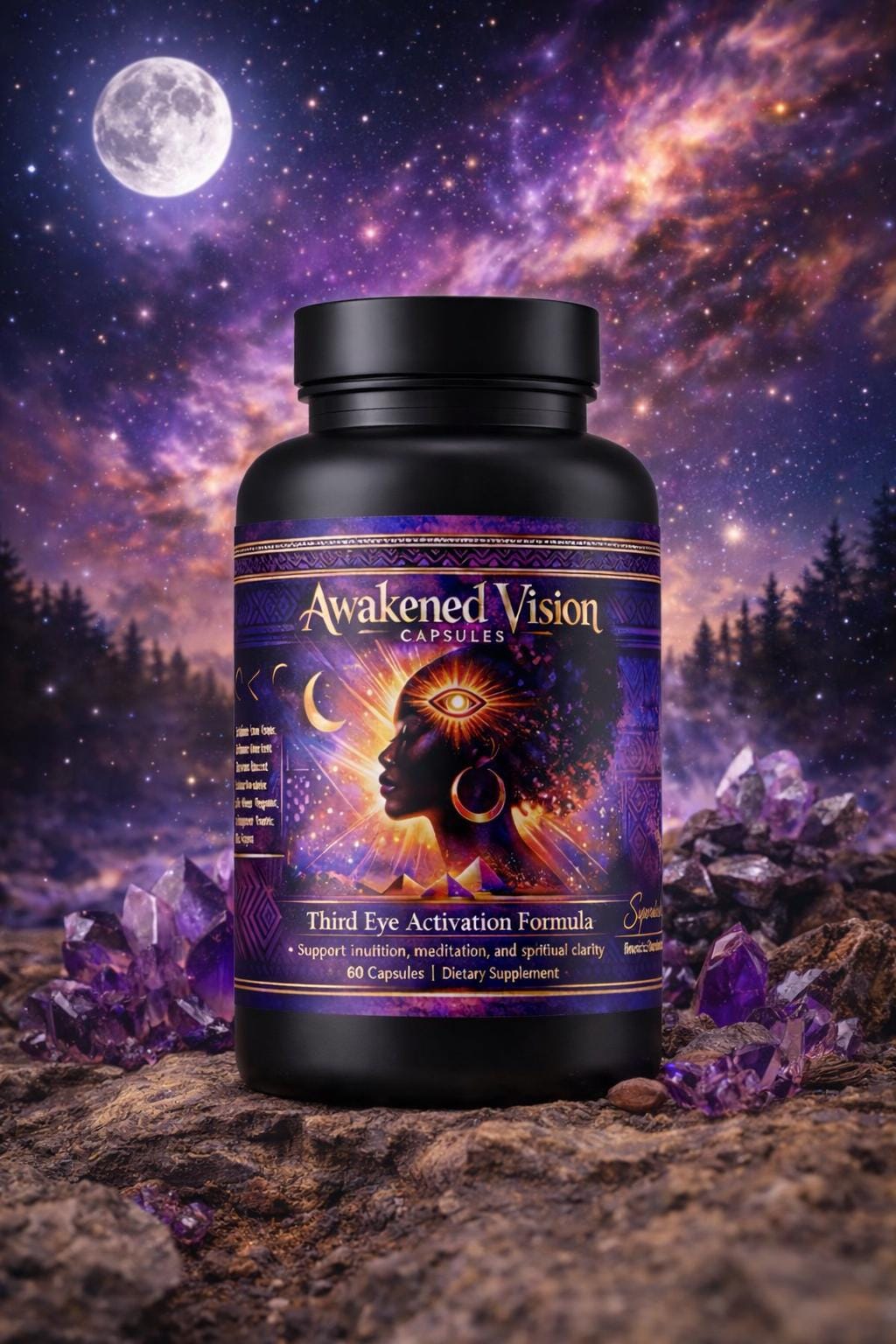 Awakened Vision Capsules, Third Eye Support Herbal Supplement, Calm Focus Intuition Formula, Small Batch Spiritual Wellness Capsules.
