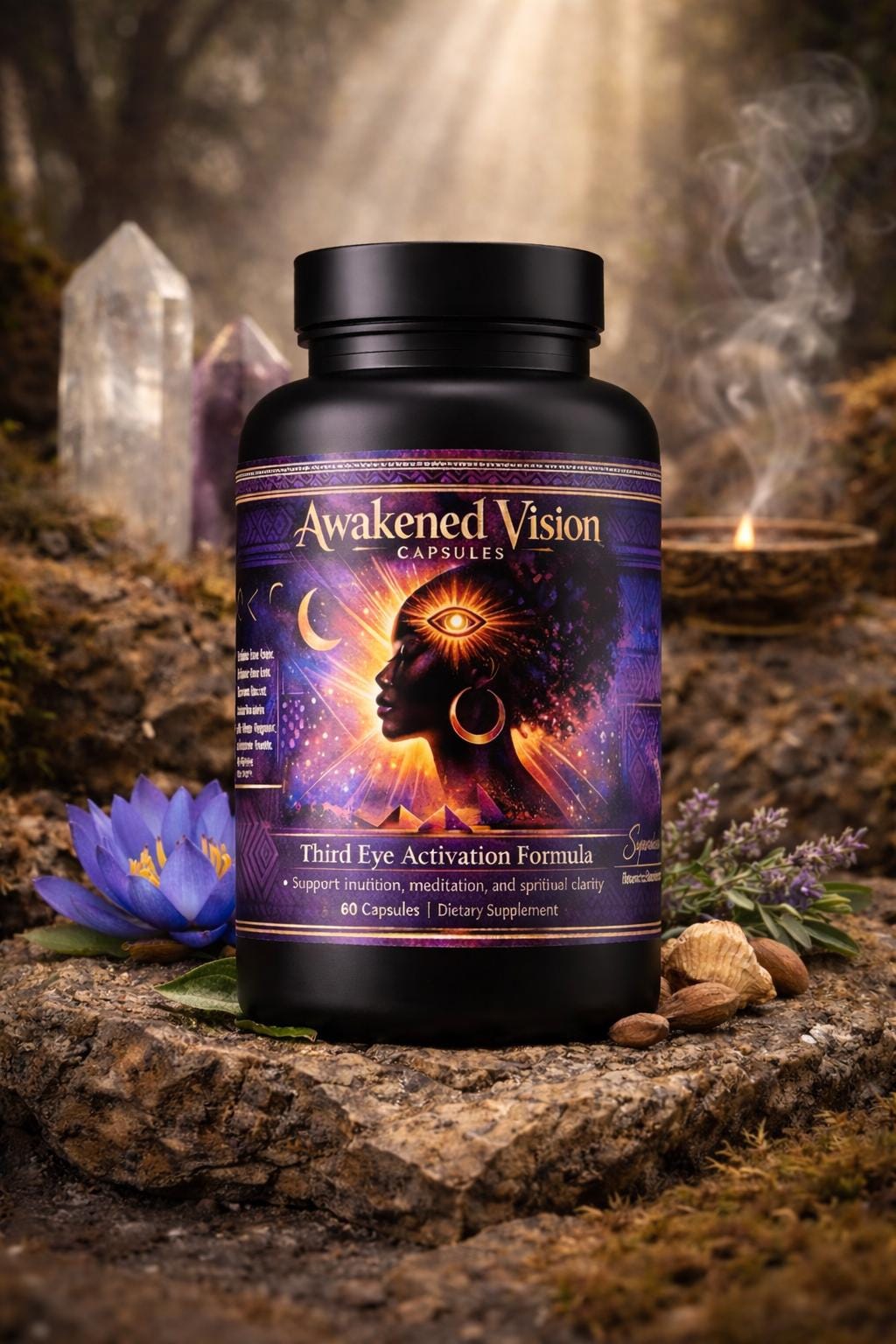 Awakened Vision Capsules, Third Eye Support Herbal Supplement, Calm Focus Intuition Formula, Small Batch Spiritual Wellness Capsules.