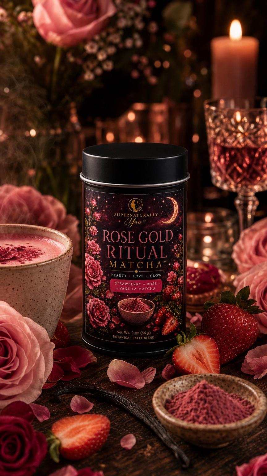 Rose Gold Ritual Matcha | Supernaturally You | Strawberry Rose Latte | Beauty Self Love | Botanical Blend | Caffeinated Wellness Tea