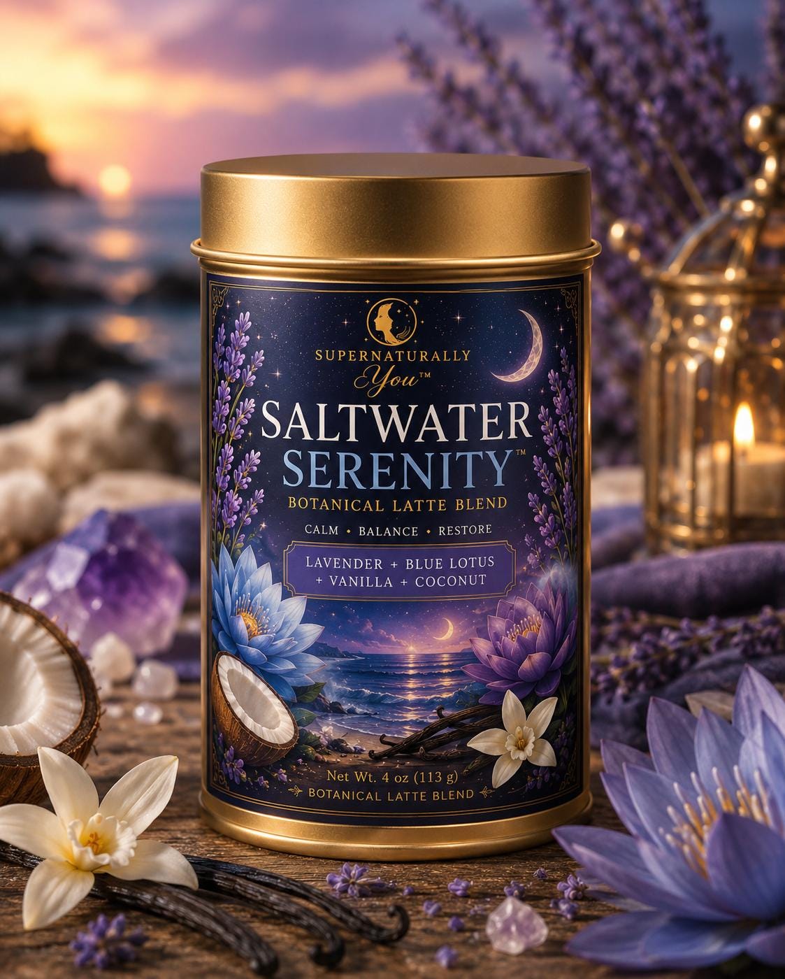 Saltwater Serenity | Supernaturally You | Blue Lotus Lavender Matcha | Calming Botanical Latte | Relaxation Spiritual Wellness Tea