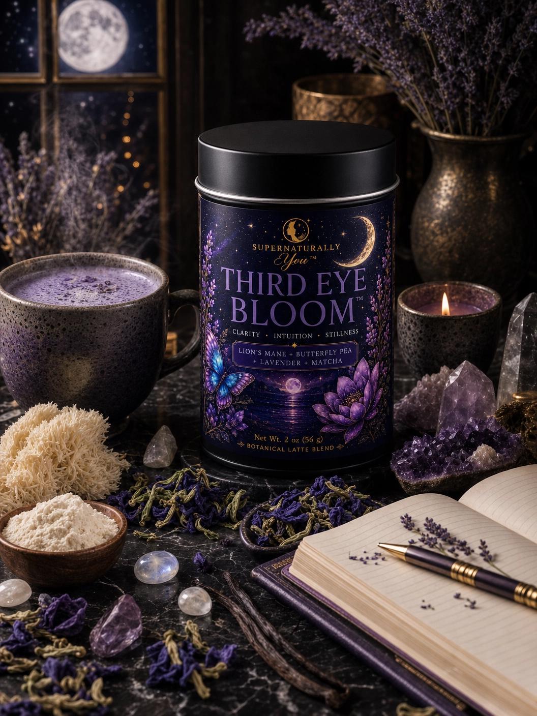 Third Eye Bloom | Supernaturally You | Blue Lotus Lions Mane Matcha | Focus Intuition | Botanical Latte | Spiritual Wellness Tea
