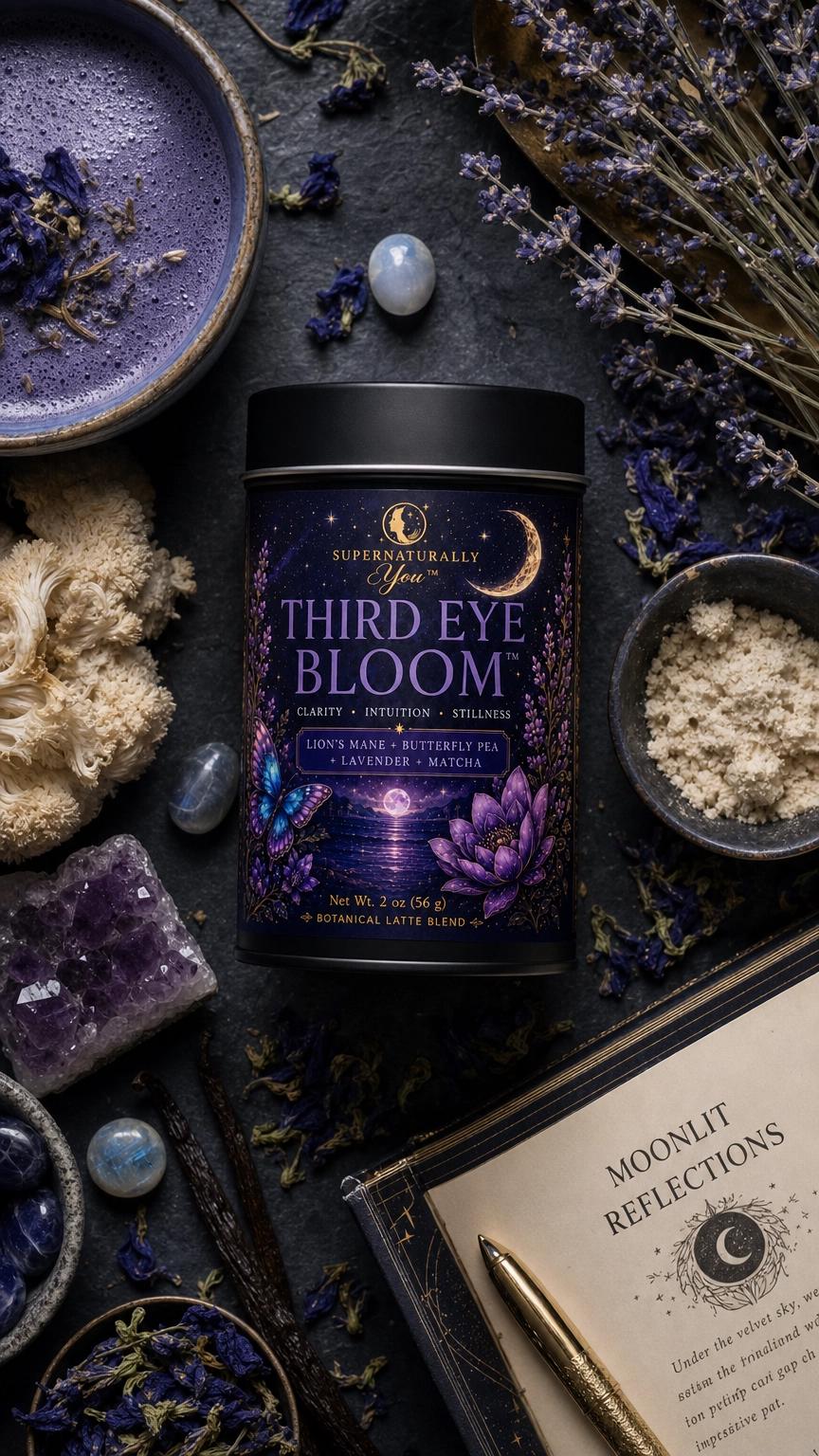 Third Eye Bloom | Supernaturally You | Blue Lotus Lions Mane Matcha | Focus Intuition | Botanical Latte | Spiritual Wellness Tea