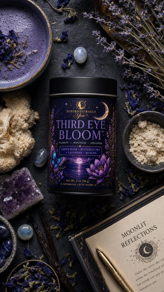 Third Eye Bloom | Supernaturally You | Blue Lotus Lions Mane Matcha | Focus Intuition | Botanical Latte | Spiritual Wellness Tea
