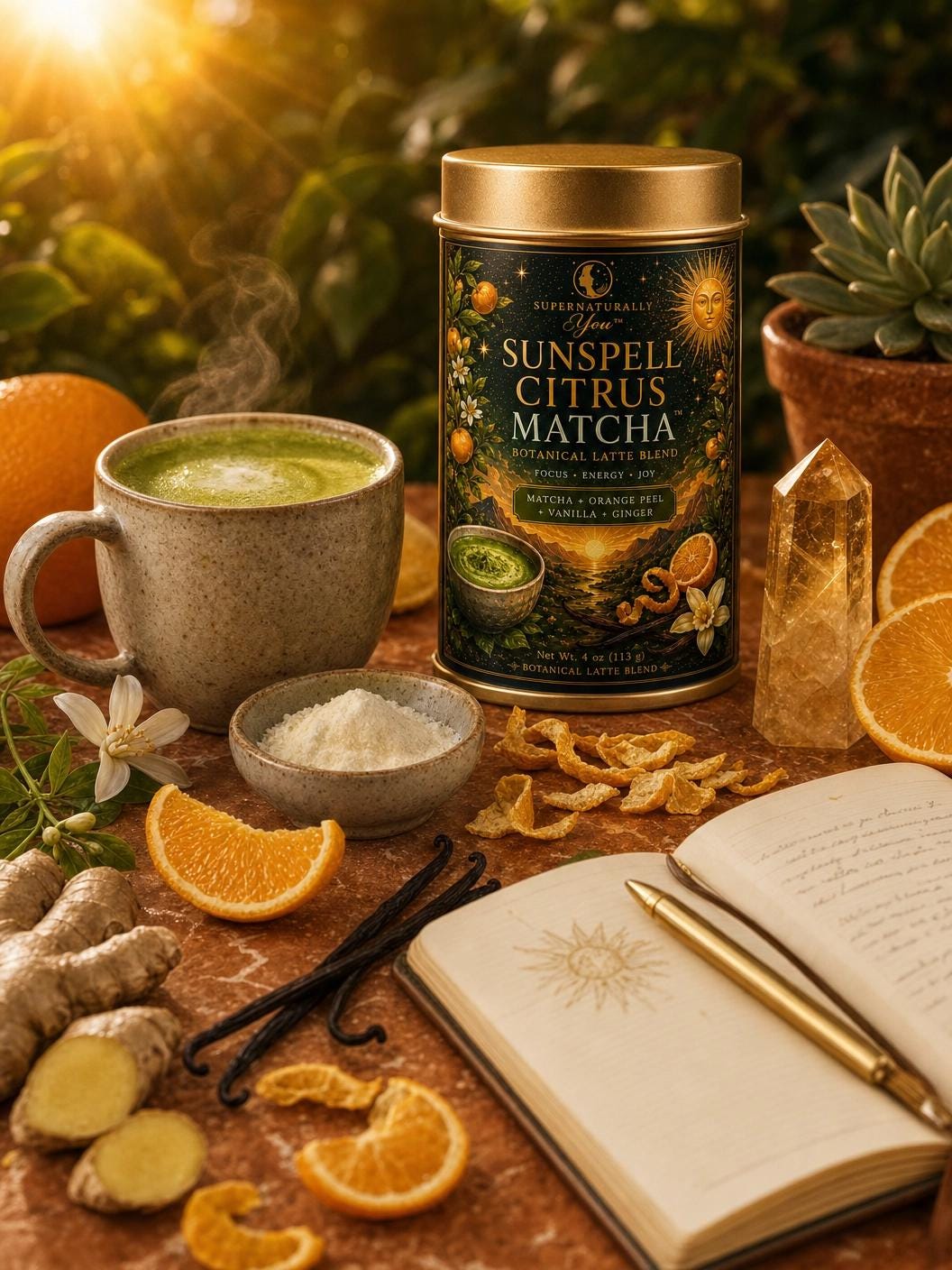 SunSpell Citrus Matcha | Supernaturally You | Orange Ginger Botanical Latte | Energy Focus Joy | Spiritual Wellness | Morning Ritual Tea