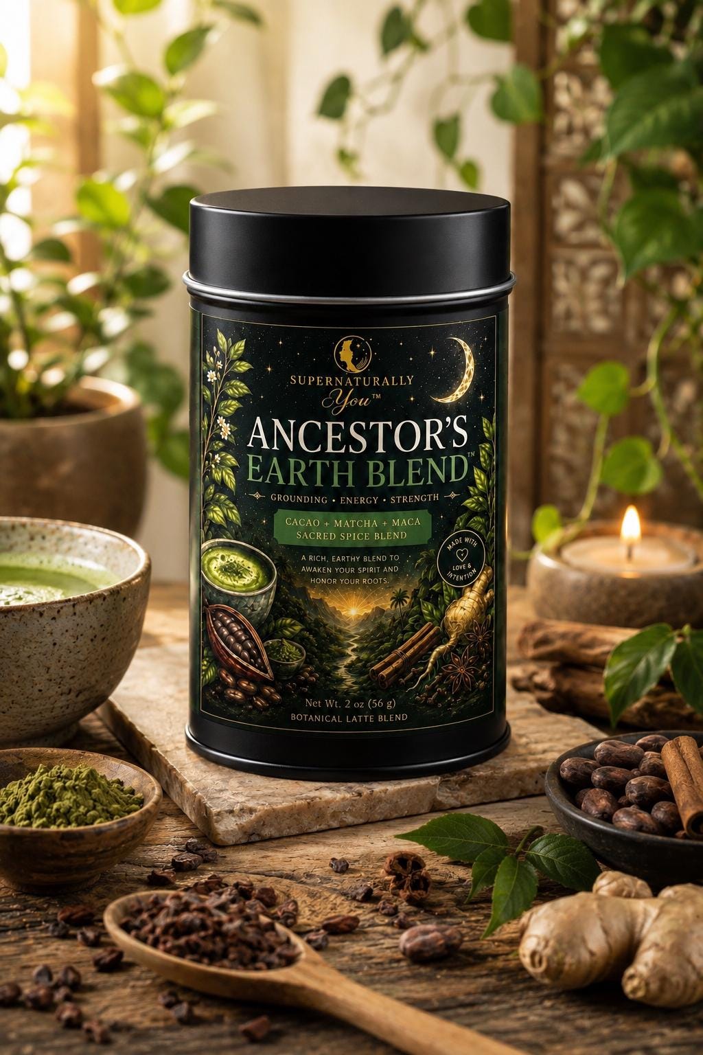 Ancestor's Earth Blend | Botanical Matcha Latte | Cacao Maca Tea | Spiritual Wellness | Grounding Herbal Latte