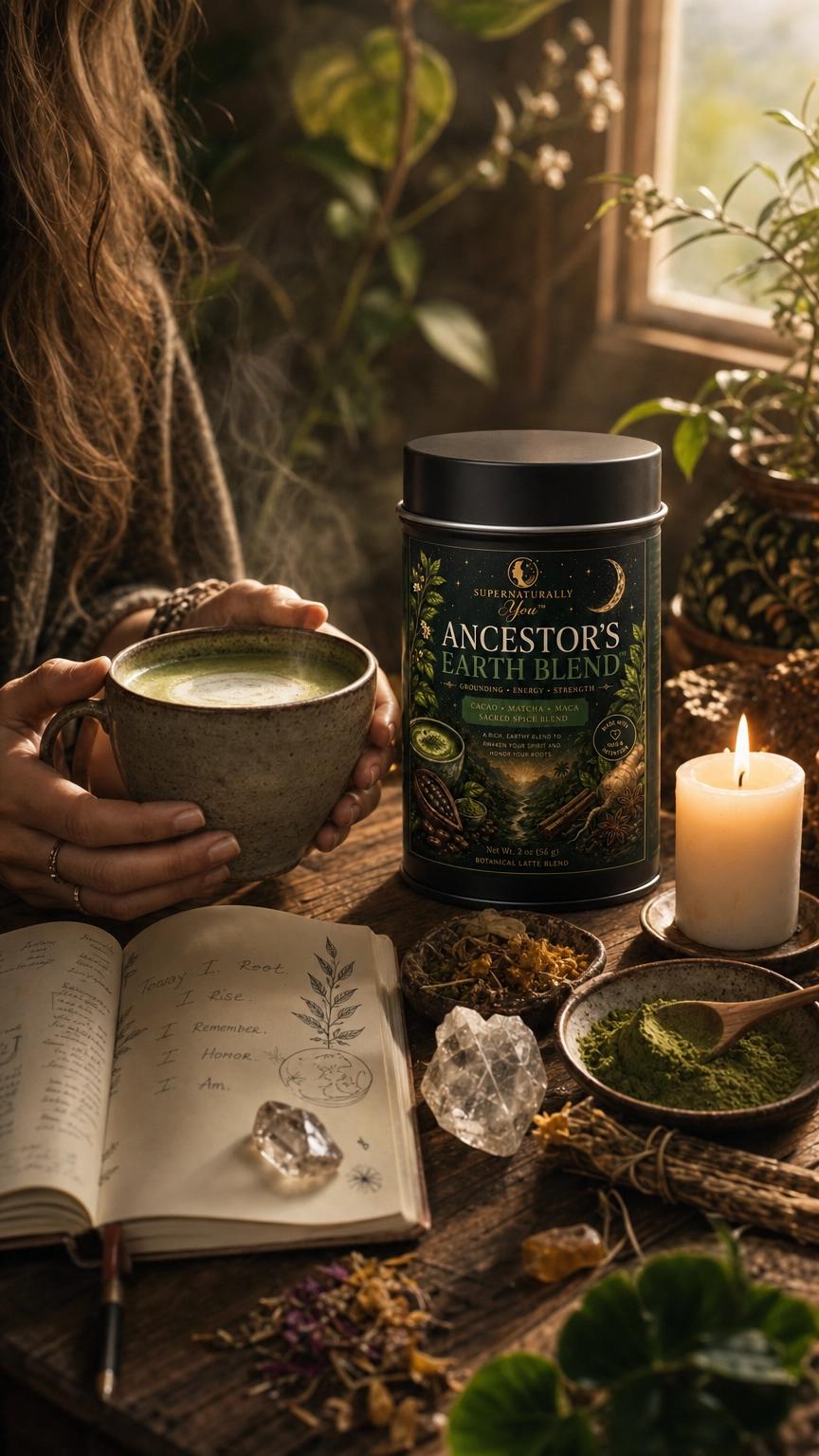 Ancestor's Earth Blend | Botanical Matcha Latte | Cacao Maca Tea | Spiritual Wellness | Grounding Herbal Latte