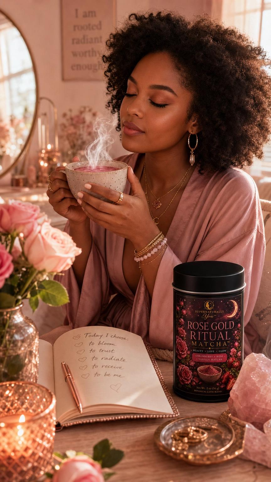 Rose Gold Ritual Matcha | Supernaturally You | Strawberry Rose Latte | Beauty Self Love | Botanical Blend | Caffeinated Wellness Tea