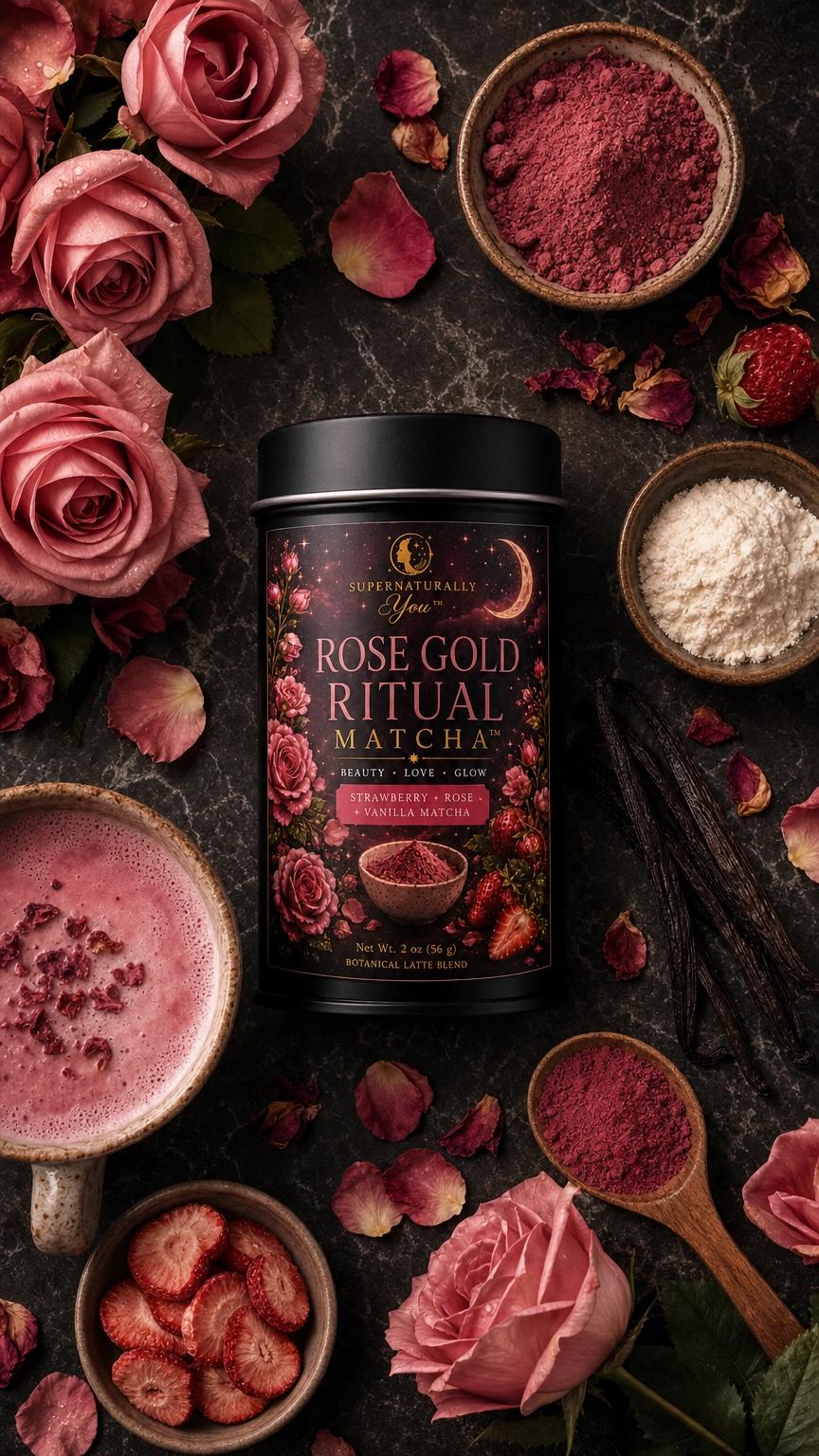 Rose Gold Ritual Matcha | Supernaturally You | Strawberry Rose Latte | Beauty Self Love | Botanical Blend | Caffeinated Wellness Tea