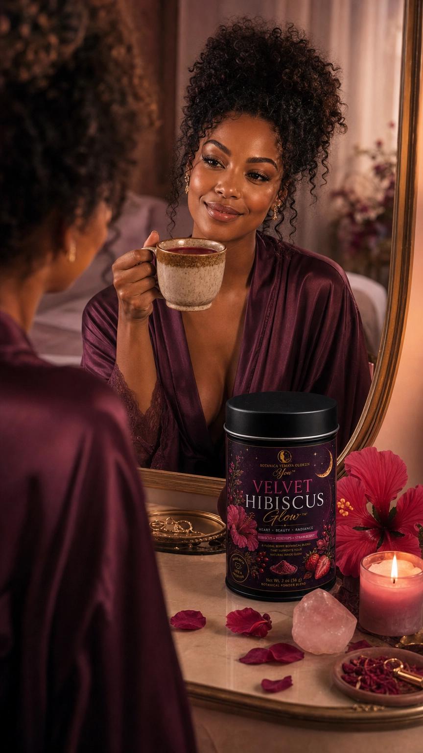 Velvet Hibiscus Glow | Supernaturally You | Strawberry Rose Botanical Blend | Beauty Wellness Tea | Caffeine Free | Feminine Energy