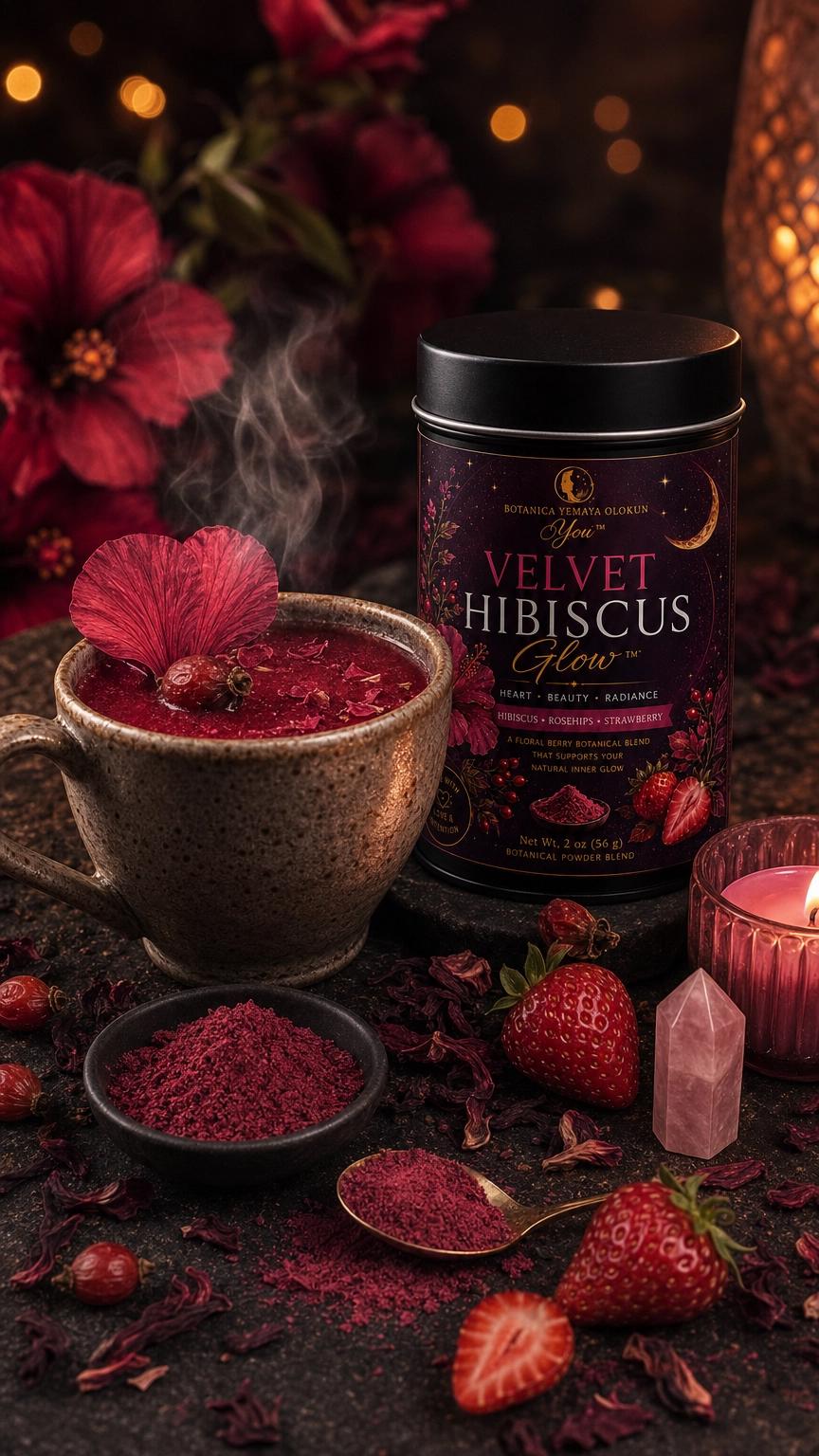 Velvet Hibiscus Glow | Supernaturally You | Strawberry Rose Botanical Blend | Beauty Wellness Tea | Caffeine Free | Feminine Energy